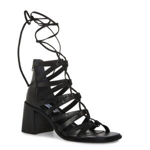 NEW! Steve Madden Black Leather Cherri Strappy Sandal - Size 7.5